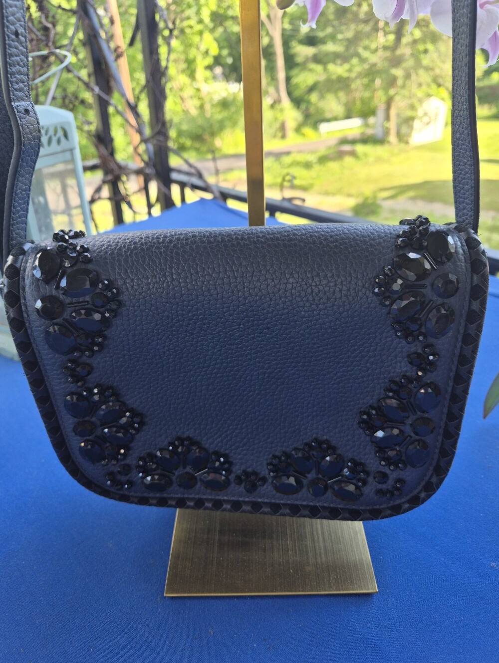 KATE SPADE 💋 ANDERSON WAY "CARSTEN" Jeweled Crossbody 💙 OCEANO Pebbled Leather